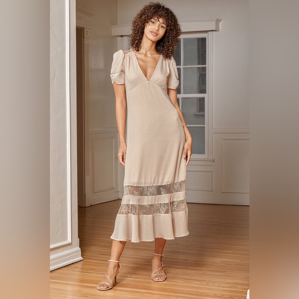 Lulu’s Precious Moments Lace Short Sleeve Midi Dress